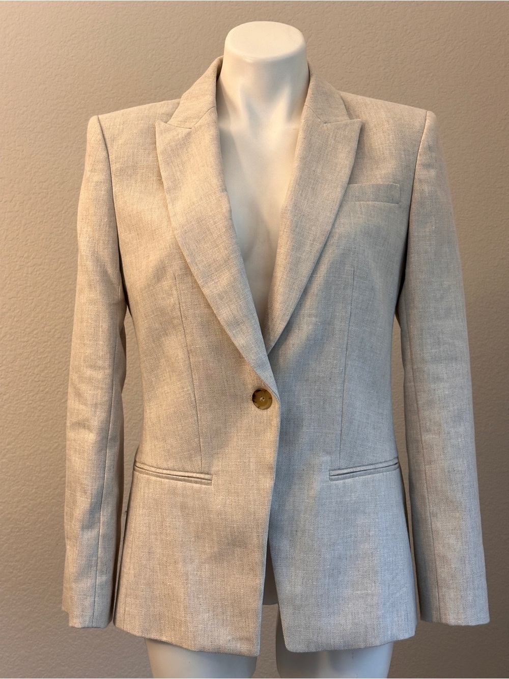 J. Crew Fully Lined Linen Beige / Oatmeal Single-Button Blazer